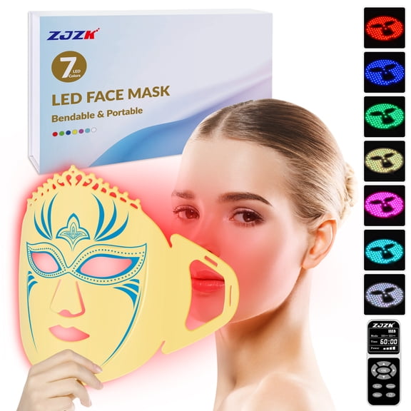 ZJZK 7 Colors Led Facial Mask Red Light Therapy Mask For Physiotherapy With Neck Bio Light Beauty For Home Use Physical Heating Woman
