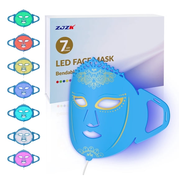 ZJZK Led Face Mask Light Therapy, 7 in 1 Colors LED Facial Skin Care Mask, Red Light Therapy for Face, Skin Rejuvenation Wrinkle Removal PDT Beauty Machine