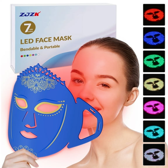 ZJZK Silicone Red Light Therapy Mask, Multi Color Led Face Mask Acne Scars, Professional Facial Light Therapy, Skin Therapy Led Mask Light Lighten Dark Circles Firm Skin Dilute Redness