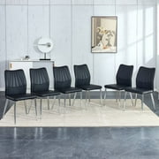 ZJbiubiuHome 6 black dining chairs. Modern chairs from the Middle Ages. Made of PU  cushion and silver metal legs. Suitable for restaurants and living rooms