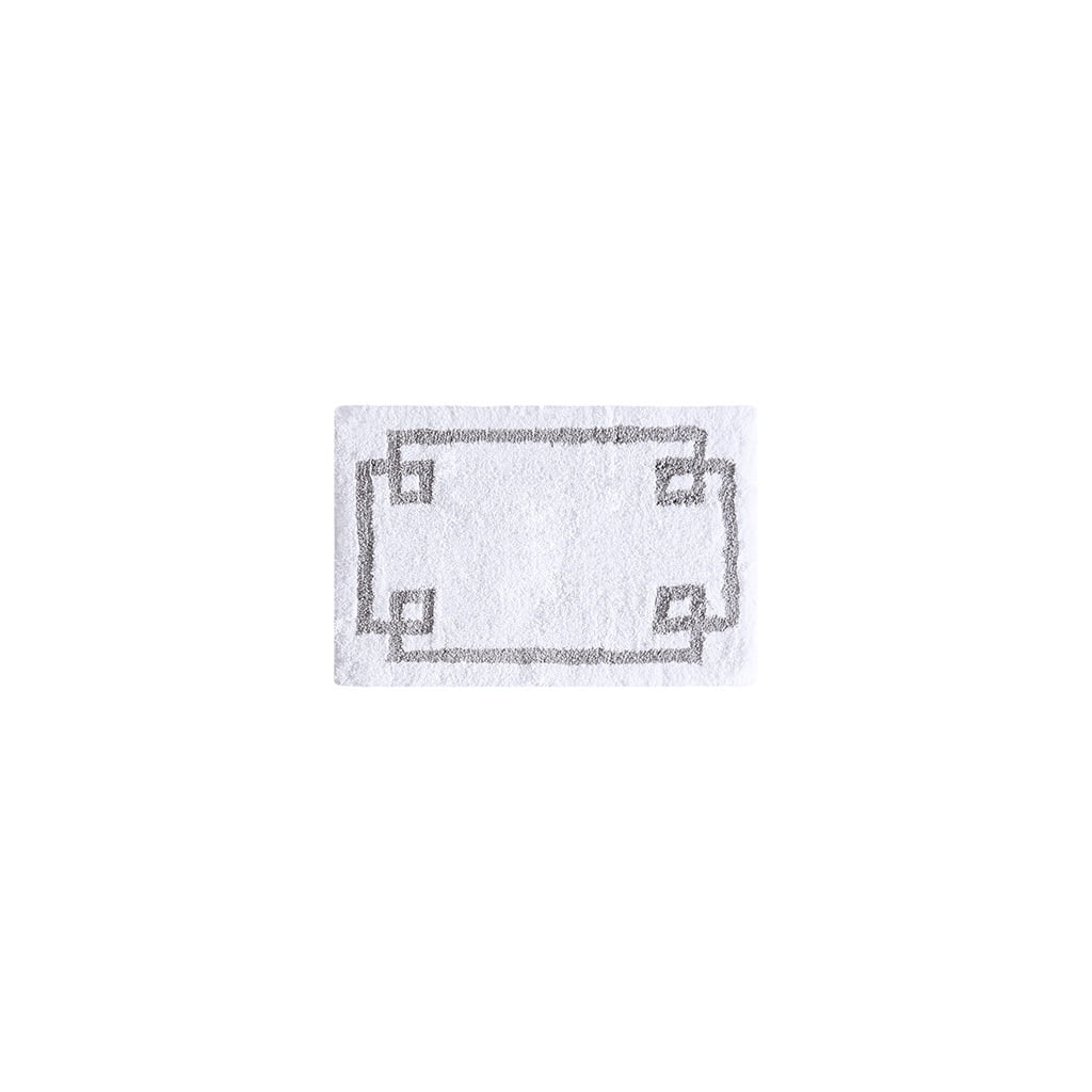 Evan White Cotton Tufted 24"x40" Bath Rug with Grey Border