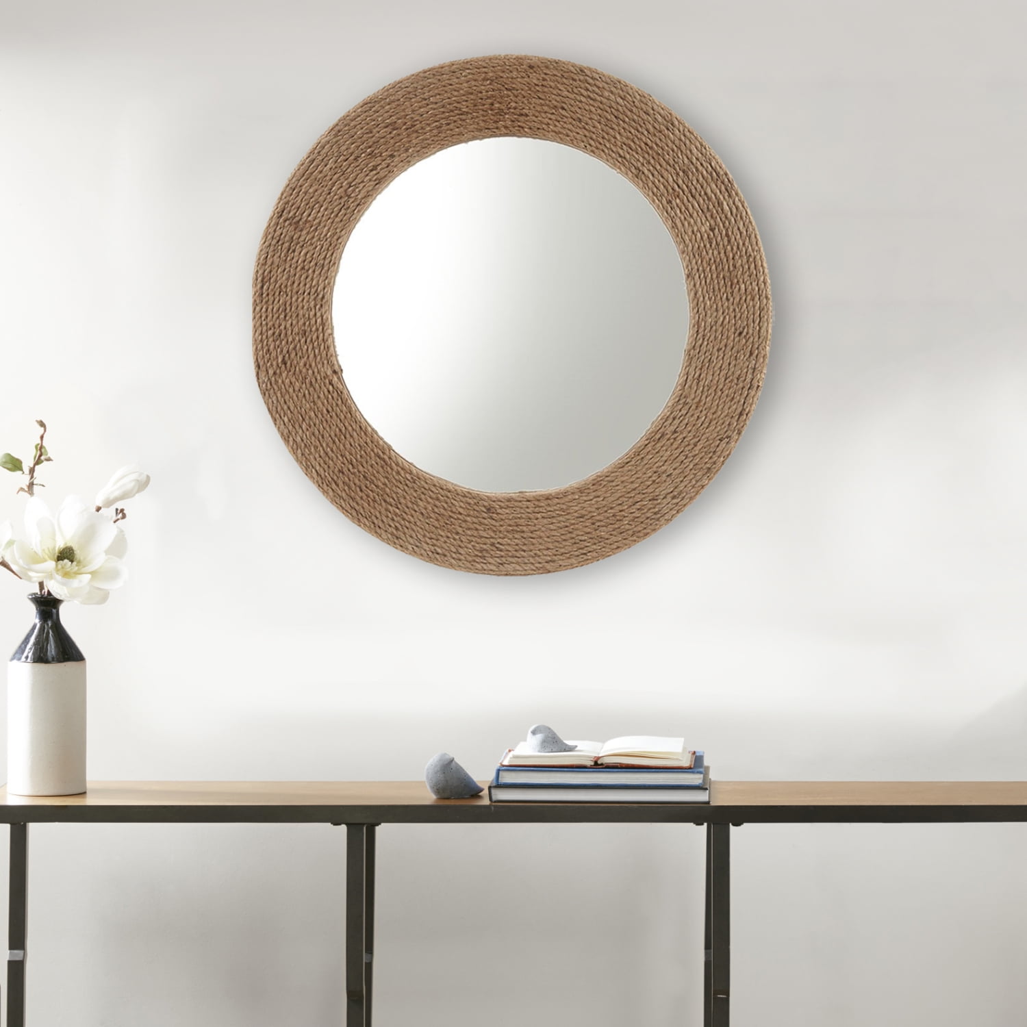 Coastal Charm Natural Jute Rope 26" Round Wall Mirror