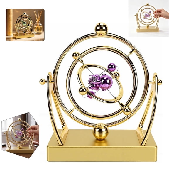 Celestial Orbit Perpetual Motion Pendulum Kinetic Art Desk Decor 3D Sphere Model Battery Powered with Swing for Home Office Desktop Gifts