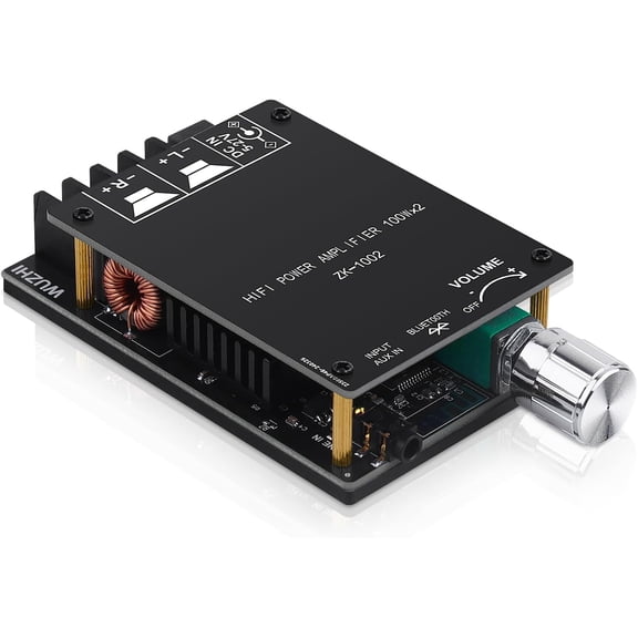 ZK-1002 Bluetooth 5.0 Audio Amplifier Board, 100W x 2 2.0-Channel Mini Hi-Fi Power Amplifier with Volume Control, BT and AUX Inputs, DC 5-27V Stereo Amplifier Module for Home DIY Speakers