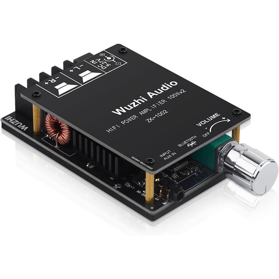 ZK-1002 Bluetooth 5.0 Audio Amplifier Board, 100W x 2 2.0 Channel Mini HiFi Power Amplifier Receiver with Volume Control, BT and AUX Inputs, DC 5-27V Stereo AMP Module for Home DIY Speakers