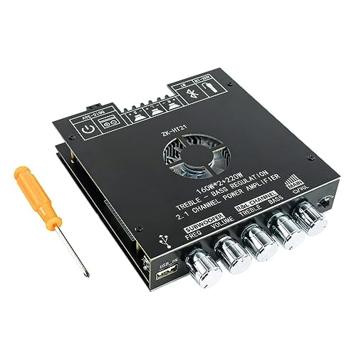 ZK-HT21 TDA7498E Bluetooth Amplifier Board 160W×2+220W Subwoofer 2.1 Channel Audio Receiver Power Amplifier Module with Treble and Bass Control for DIY Speakers