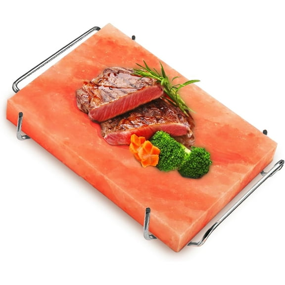 ZK Himalayan Salt Block with Steel Tray for Grilling- Cooking, Cutting, and Serving, 12x8x1.5, Food Grade Rock Salt Plate, Salt Slab a Unique Gift for Men, Women, Chefs & Cooks