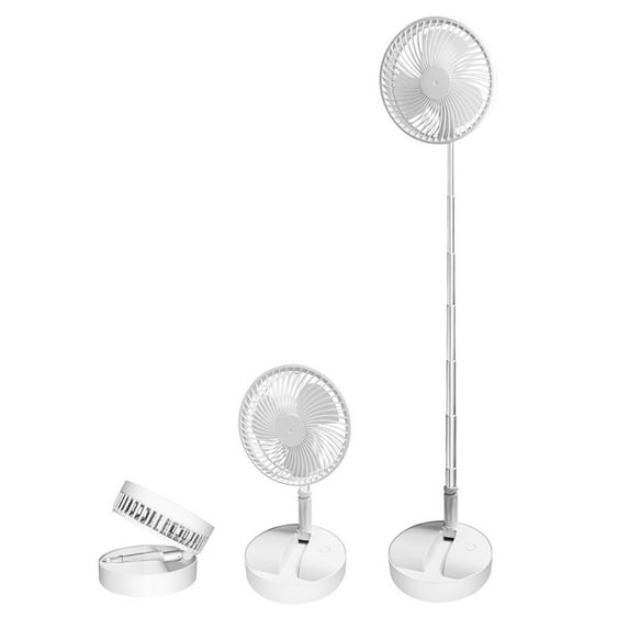 ZK Stand Fan, 2-in-1 Multi-Purpose Folding Portable Telescopic Floor/USB Desk Fan, 4 Speeds Adjustable with 7200 mAh Battery, for Home, Office, Travel, Camping (White)