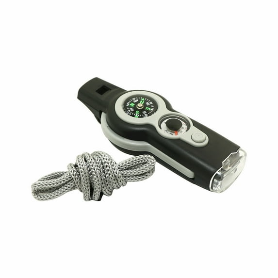 ZK30 7in1 Outdoor Survival Whistle Outdoor Multifunctional Survival Whistle Flashlight Reflector Magnifier Compartment Compass (Gray)