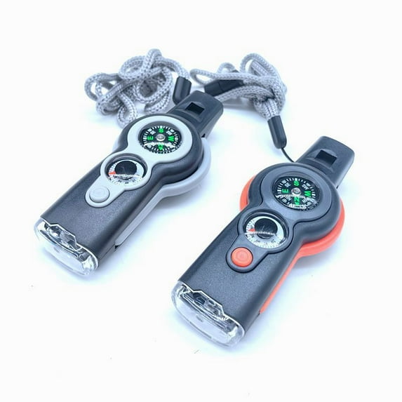 ZK30 7in1 Outdoor Survival Whistle Outdoor Multifunctional Survival Whistle Flashlight Reflector Magnifier Compartment Compass (Orange and Blcak)