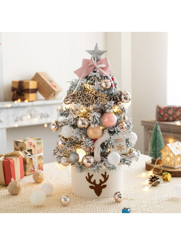 ZKCCNUK 17.72/23.62 Inch Lighted Mini Christmas Tree Small Desktop Christmas Tree With 20 LED Cones And Christmas Ball Decorations, by Holiday Time