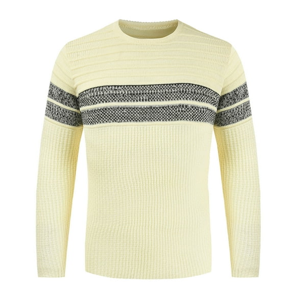 ZKCCNUK Autumn And Winter New Round Neck Color Matching Personality Trend Men's Striped Sweater