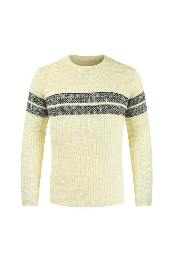 ZKCCNUK Autumn And Winter New Round Neck Color Matching Personality Trend Men's Striped Sweater