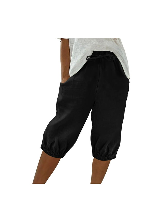 Bermuda Shorts for Women Summer Solid Ribbed Casual Knitted Elastic Waist Sports Shorts with Pockets S-2XL