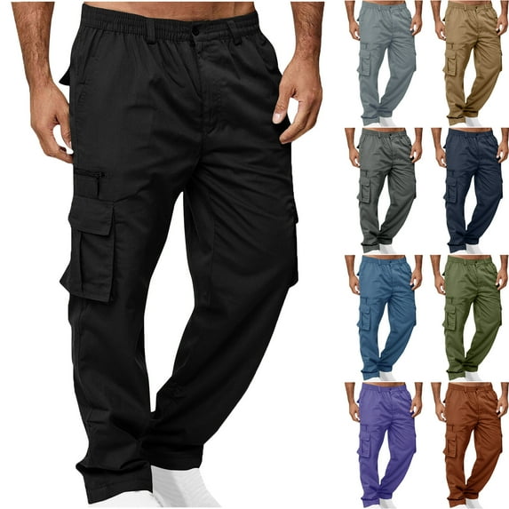 ZKCCNUK Cargo Pants for Men Solid Casual Multiple Pockets Outdoor Straight Type Fitness Pants Cargo Pants Trousers Black M on Clearance