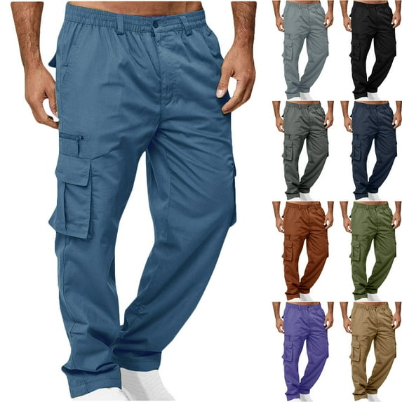 ZKCCNUK Cargo Pants for Men Solid Casual Multiple Pockets Outdoor Straight Type Fitness Pants Cargo Pants Trousers Blue XXXL on Clearance