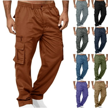 ZKCCNUK Cargo Pants for Men Solid Casual Multiple Pockets Outdoor Straight Type Fitness Pants Cargo Pants Trousers Brown XXXL on Clearance