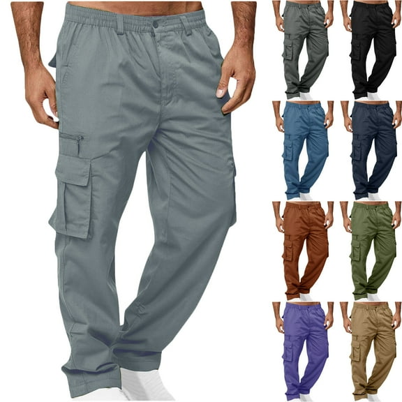 ZKCCNUK Cargo Pants for Men Solid Casual Multiple Pockets Outdoor Straight Type Fitness Pants Cargo Pants Trousers Gray XXL
