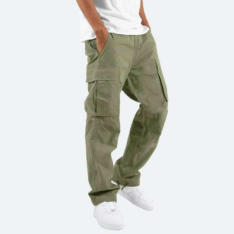 ZKCCNUK Cargo Pants for Men Solid Casual Multiple Pockets Outdoor Straight Type Fitness Pants Cargo Pants Trousers Green XL on Clearance
