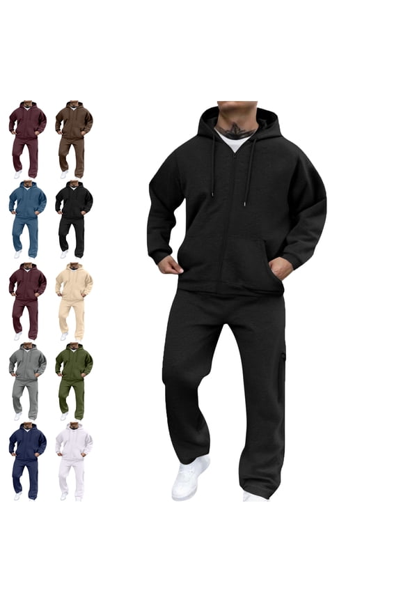 ,Men's Tracksuits Sweatsuits for Men Pullover Hooded Sports Sweat Track Suits 2 Piece Casual Athletic Jogging Warm Up Full Zip Sets Long Sleeve Trousers Two-Piece Elastic Waist Tracksuit