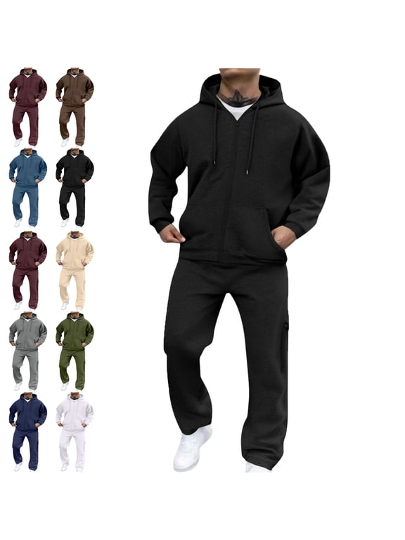 ,Men's Tracksuits Sweatsuits for Men Pullover Hooded Sports Sweat Track Suits 2 Piece Casual Athletic Jogging Warm Up Full Zip Sets Long Sleeve Trousers Two-Piece Elastic Waist Tracksuit
