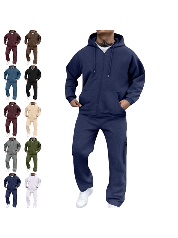 ,Men's Tracksuits Sweatsuits for Men Pullover Hooded Sports Sweat Track Suits 2 Piece Casual Athletic Jogging Warm Up Full Zip Sets Long Sleeve Trousers Two-Piece Elastic Waist Tracksuit