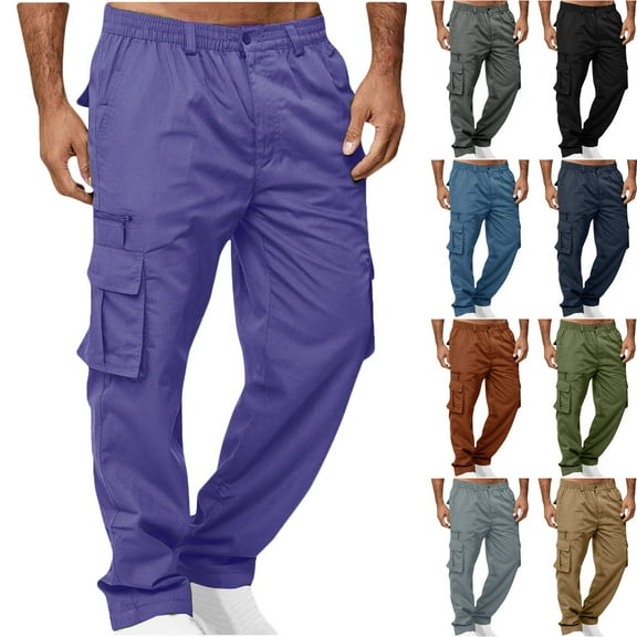 ZKCCNUK Cargo Pants for Men Solid Casual Multiple Pockets Outdoor Straight Type Fitness Pants Cargo Pants Trousers Purple L
