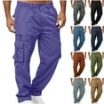 thumbnail image 1 of ZKCCNUK Cargo Pants for Men Solid Casual Multiple Pockets Outdoor Straight Type Fitness Pants Cargo Pants Trousers Purple XXL, 1 of 6