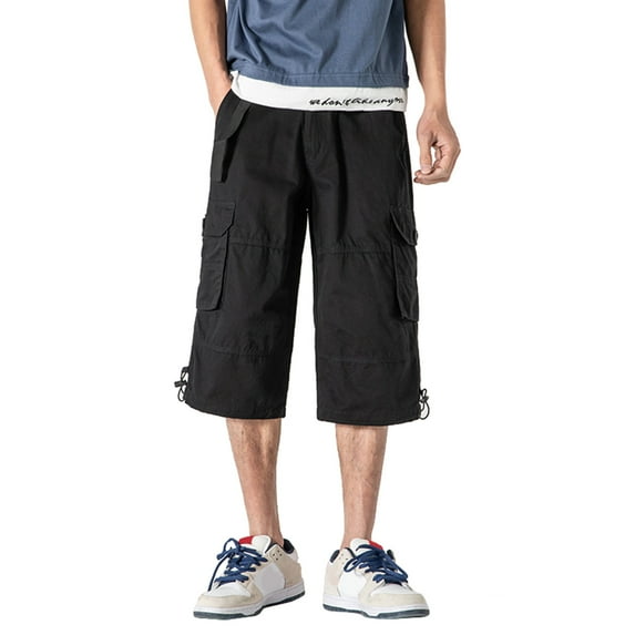 ZKCCNUK Cargo Pants for Men's Plus Size Cotton Multi-pocket Wear-resistant Overalls Cropped Trousers Black XXL