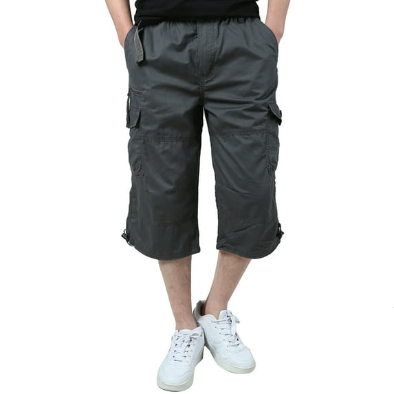 ZKCCNUK Cargo Pants for Men's Plus Size Cotton Multi-pocket Wear-resistant Overalls Cropped Trousers Gray S