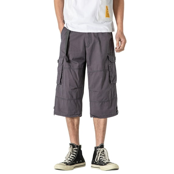 ZKCCNUK Cargo Pants for Men's Plus Size Cotton Multi-pocket Wear-resistant Overalls Cropped Trousers Gray XXXXL on