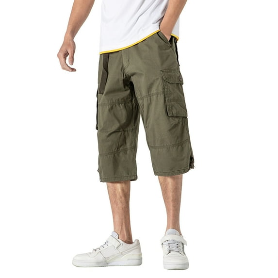 ZKCCNUK Cargo Pants for Men's Plus Size Cotton Multi-pocket Wear-resistant Overalls Cropped Trousers Green M