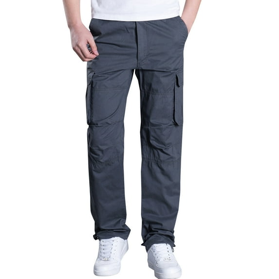 ZKCCNUK Cargo Pants for Men's Plus Size Cotton Multi-pocket Wear-resistant Overalls Trousers Gray S