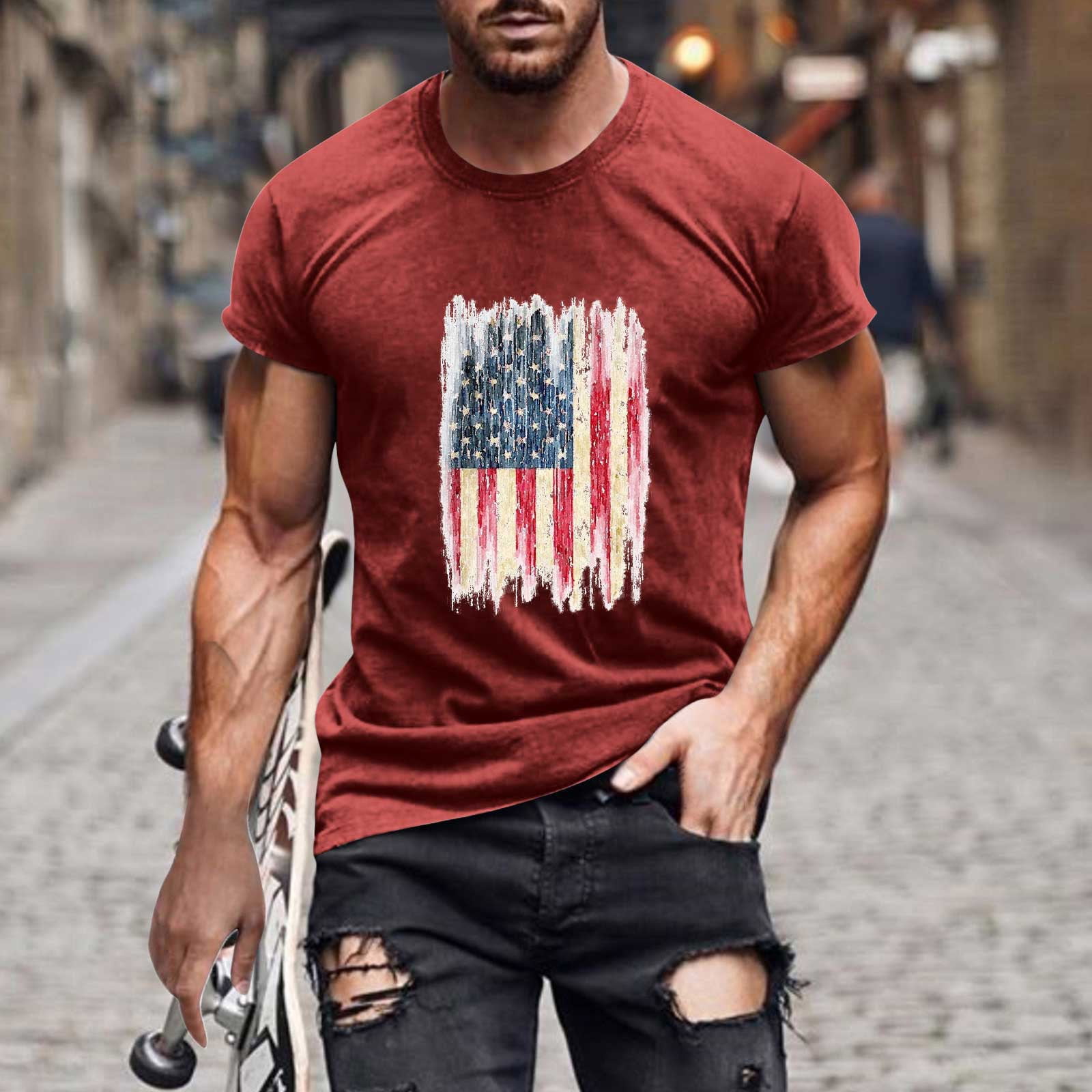 ZKCCNUK Comfort Colors Tshirt Men Casual Round Neck 3D Digital Printing  Pullover Fitness Sports Shorts Sleeves T Shirt Blouse July 4 Shirts for Men  on