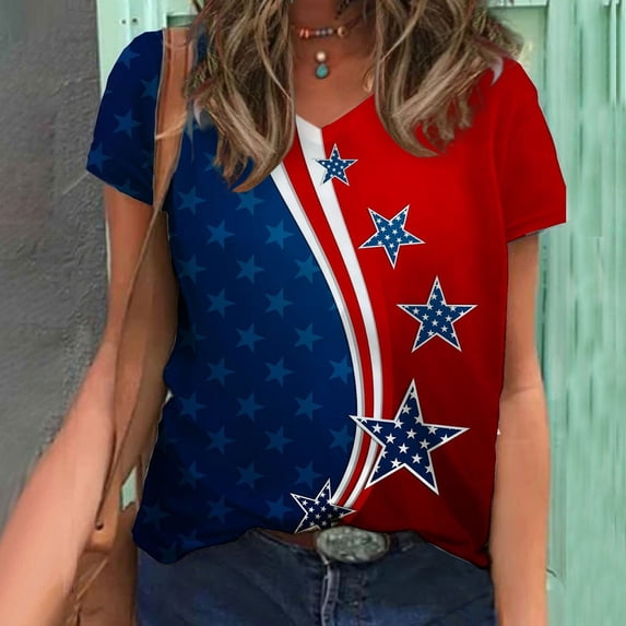 ZKCCNUK Fashion Women's Summer V-Neck Short Sleeve Print Casual T-shirt Blouse Summer Plus Size Tops 2026