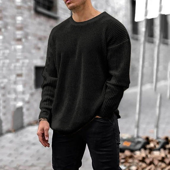 ZKCCNUK Men Autumn Winter Long Sleeve O Neck Solid Sweater Top Tee Blouse