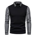 thumbnail image 1 of ZKCCNUK Men Casual Pullover Stripe Fake Two Splicing Turndown Butts Sweater, 1 of 9