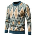thumbnail image 1 of ZKCCNUK Men Casual Rhomboid Pattern Pullover Round Neck Long Sleeve Sweater Tops on Clearance, 1 of 5