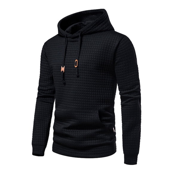 ZKCCNUK Men Casual Solid Pullover Lattice Hooded Big Pocket Round Neck Lg Sleeve Blouse