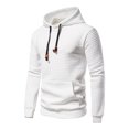 thumbnail image 1 of ZKCCNUK Men Casual Solid Pullover Lattice Hooded Big Pocket Round Neck Long Sleeve Blouse on, 1 of 9