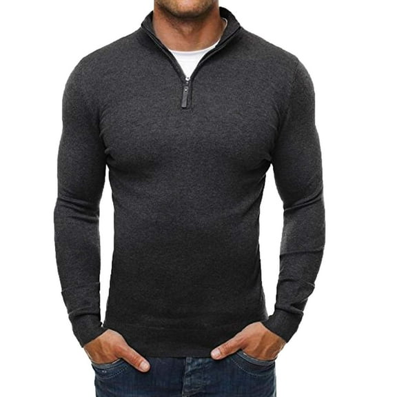 ZKCCNUK Men Solid Casual Pullover Lg Sleeve Close Knitted Sweater Turtleneck Blouse Tops Shirt