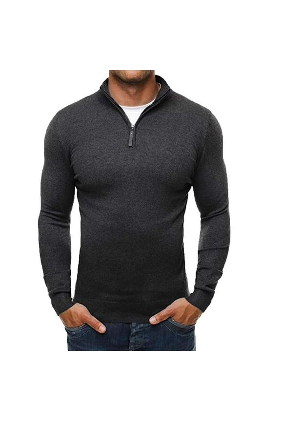 ZKCCNUK Men Solid Casual Pullover Lg Sleeve Close Knitted Sweater Turtleneck Blouse Tops Shirt