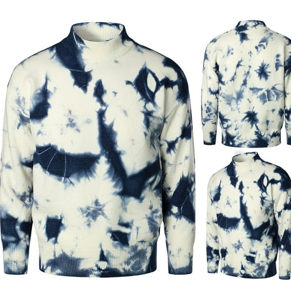 ZKCCNUK Men's Autumn And Winter New Men's High-neck Pullover Sweater Splash Ink Printing Casual Casual Knitted Sweater