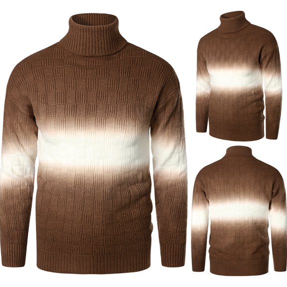 ZKCCNUK Men's Autumn And Winter New Youth Men's Gradient Printing Pullover Sweater Color Matching Turtleneck Warm Sweater Base