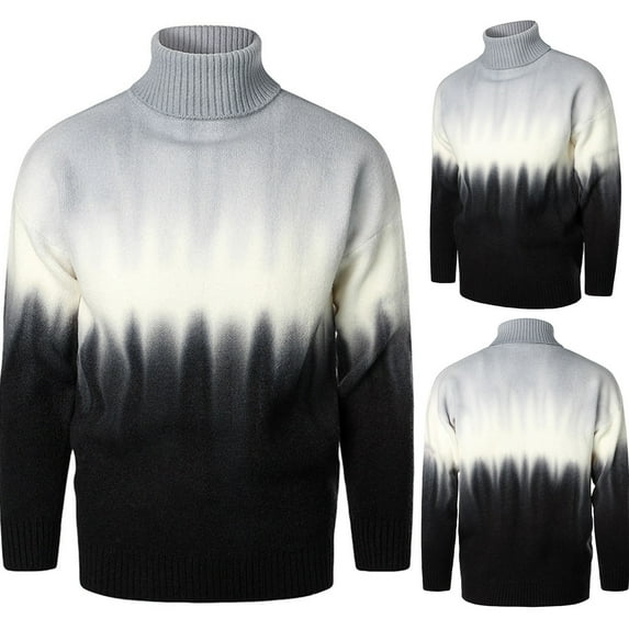 ZKCCNUK Men's Autumn And Winter New Men's Knitted Sweater Gradient Printing Turtleneck Warm Sweater Large Size Casual Knitted Sweater For Men