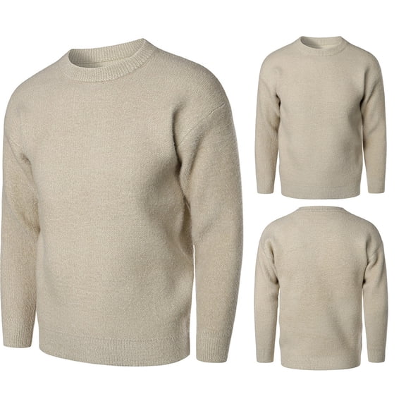 ZKCCNUK Men's Autumn And Winter New Men's Knitted Sweater Round Neck Pullover Bottoming Shirt Solid Color Imitation Mink European Size Casual Large Size Men's Sweater on