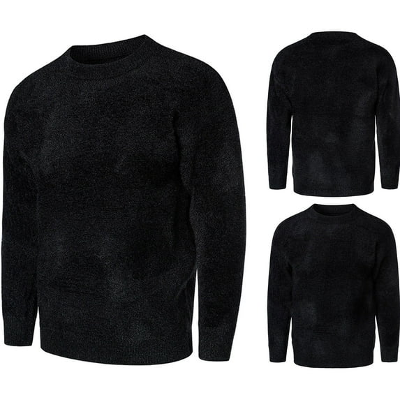 ZKCCNUK Men's Autumn And Winter New Men's Knitted Sweater Round Neck Pullover Bottoming Shirt Solid Color Imitati Mink European Size Casual Large Size Men's Sweater