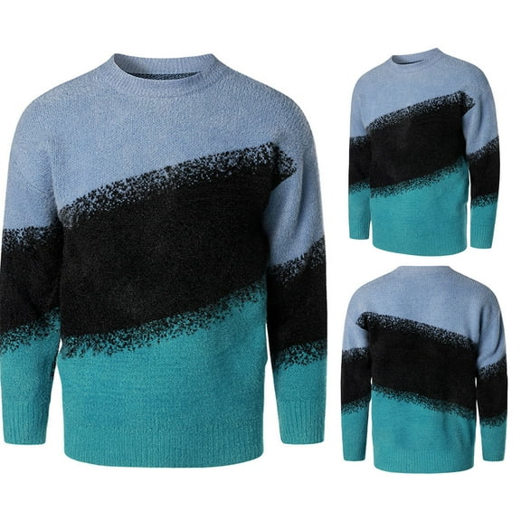 ZKCCNUK Men's Autumn And Winter New Men's Round Neck Pullover Bottoming Shirt Color Matching Bright Color Casual Large Size Sweater European Size Knitted Sweater