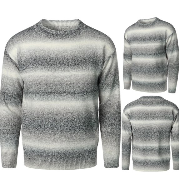 ZKCCNUK Men's Pullover Sweater Round Neck Gradient Striped Print Colorblock Sweater Autumn And Winter New Casual Plus Size Men's Tops