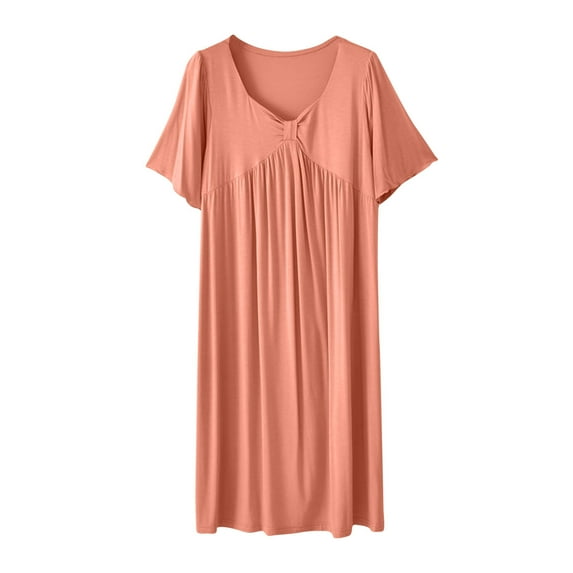 ZKCCNUK Nightgowns for Women Casual and Fashionable Solid Color Large Round Neck Sleepwear Dress L,XL